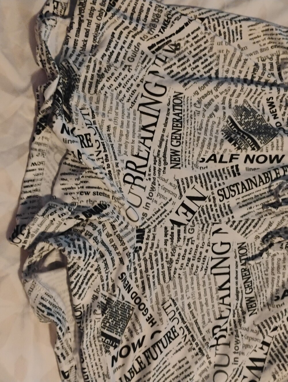 No Boundaries Black and White Newspaper Print Tank Shorts Set